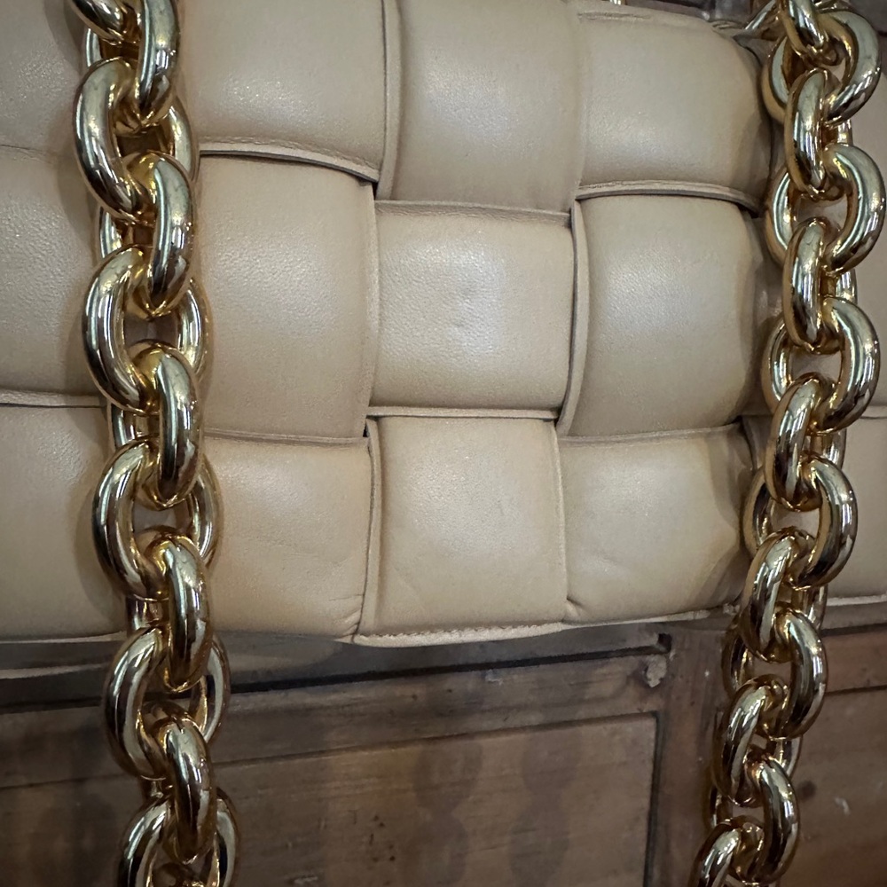 Bottega Veneta Padded Cassette Shoulder Bag in Beige with Gold Chain - Picture 6 of 14
